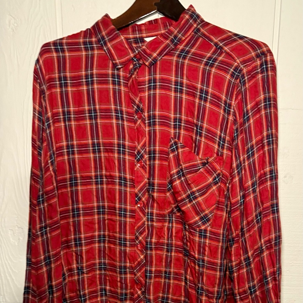 Terra & Sky Dark Red Plaid Long Sleeve Button Down Shirt Plus Women Fall